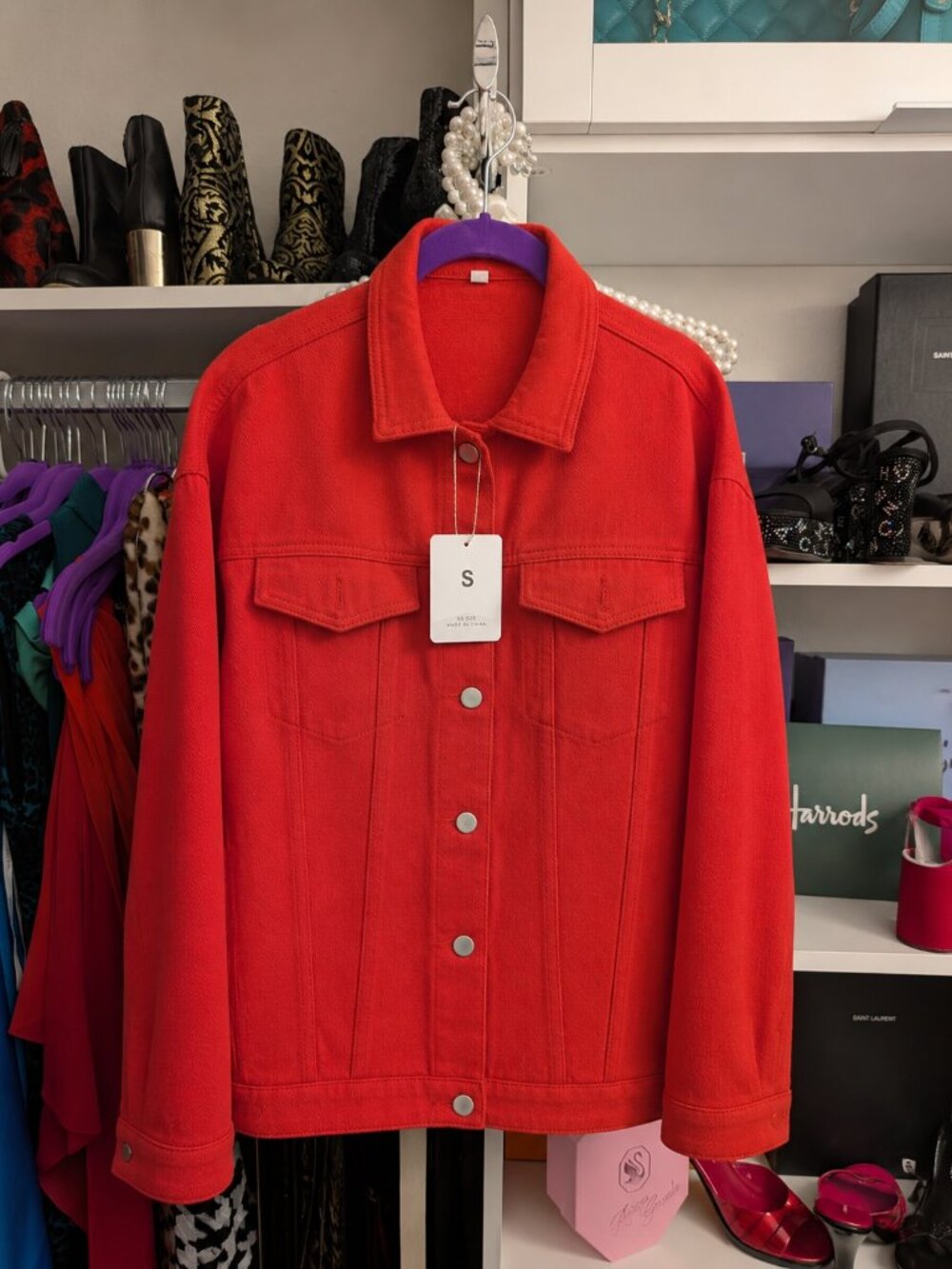 Puwei Red Denim Jacket, New With Tags